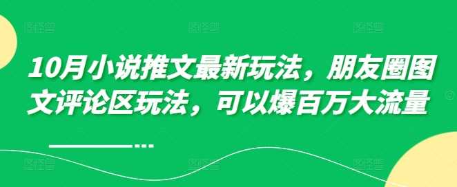 10月小说推文最新玩法，朋友圈图文评论区玩法，可以爆百万大流量 